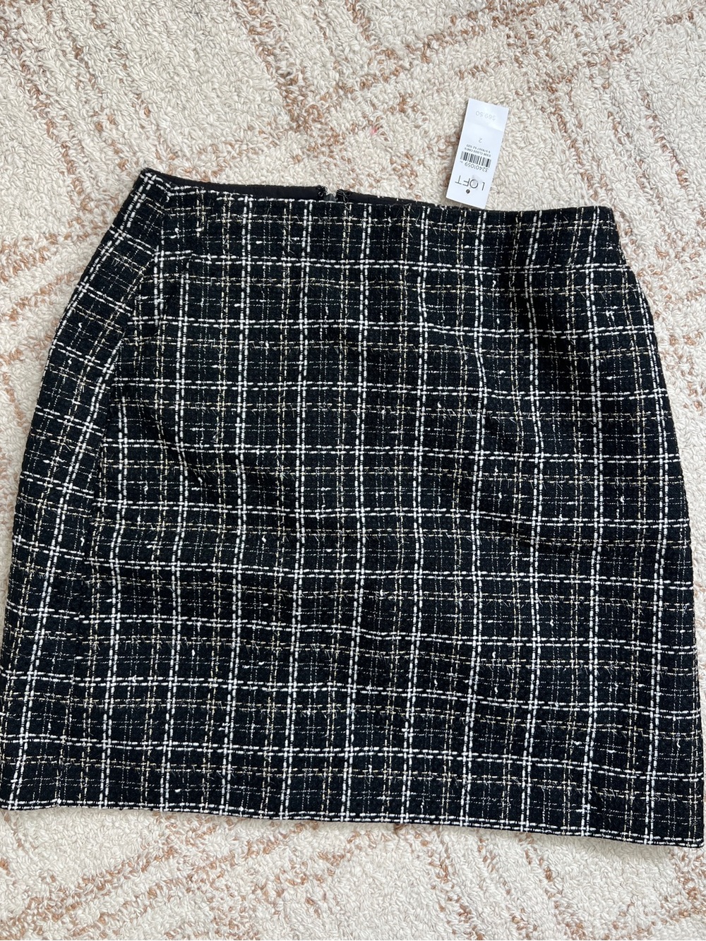 NWT LOFT Black & White Plaid Tweed Mini Skirt